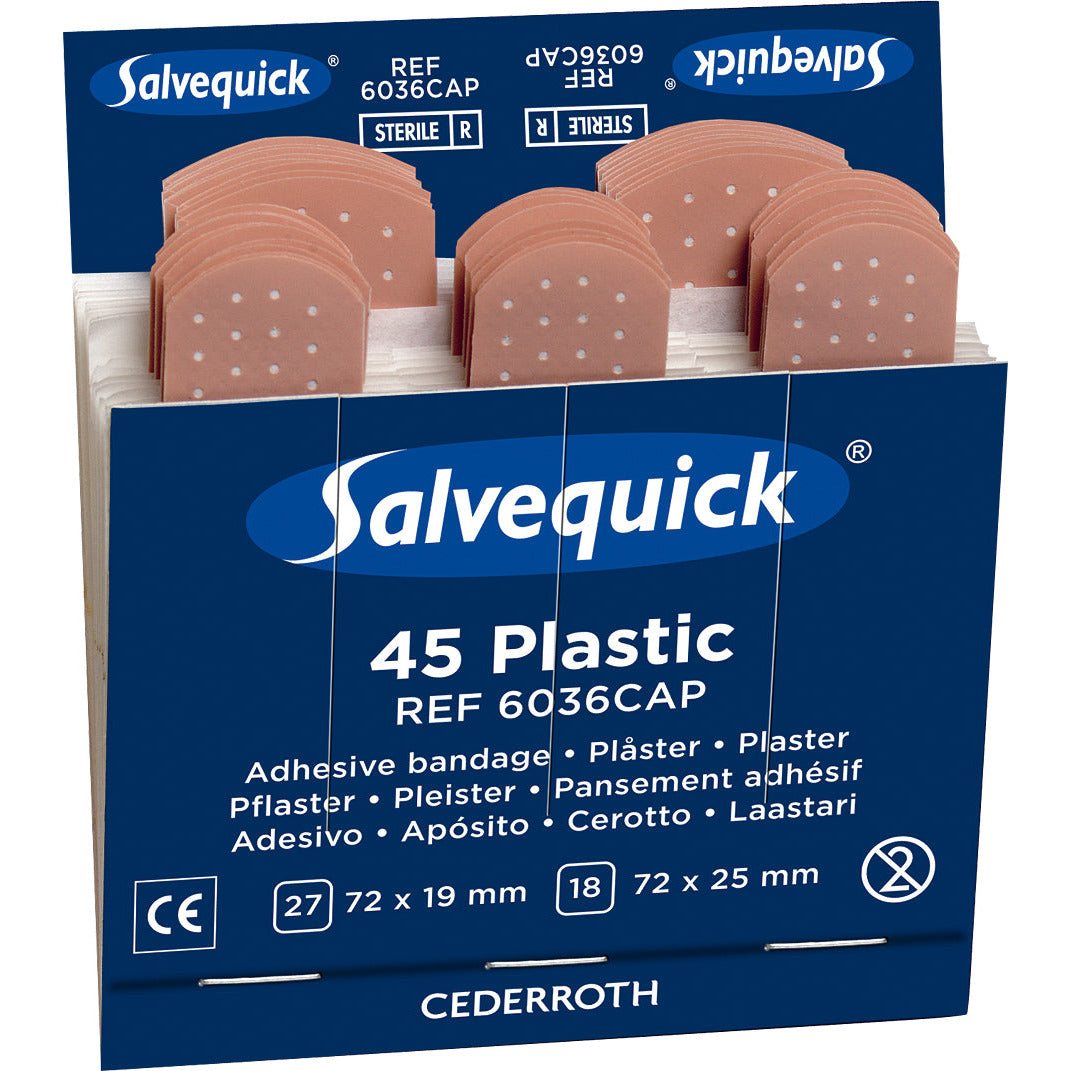 Salvequick Sterile Plastic Plaster, Single Refill (45 Plasters) - Safety First Aid