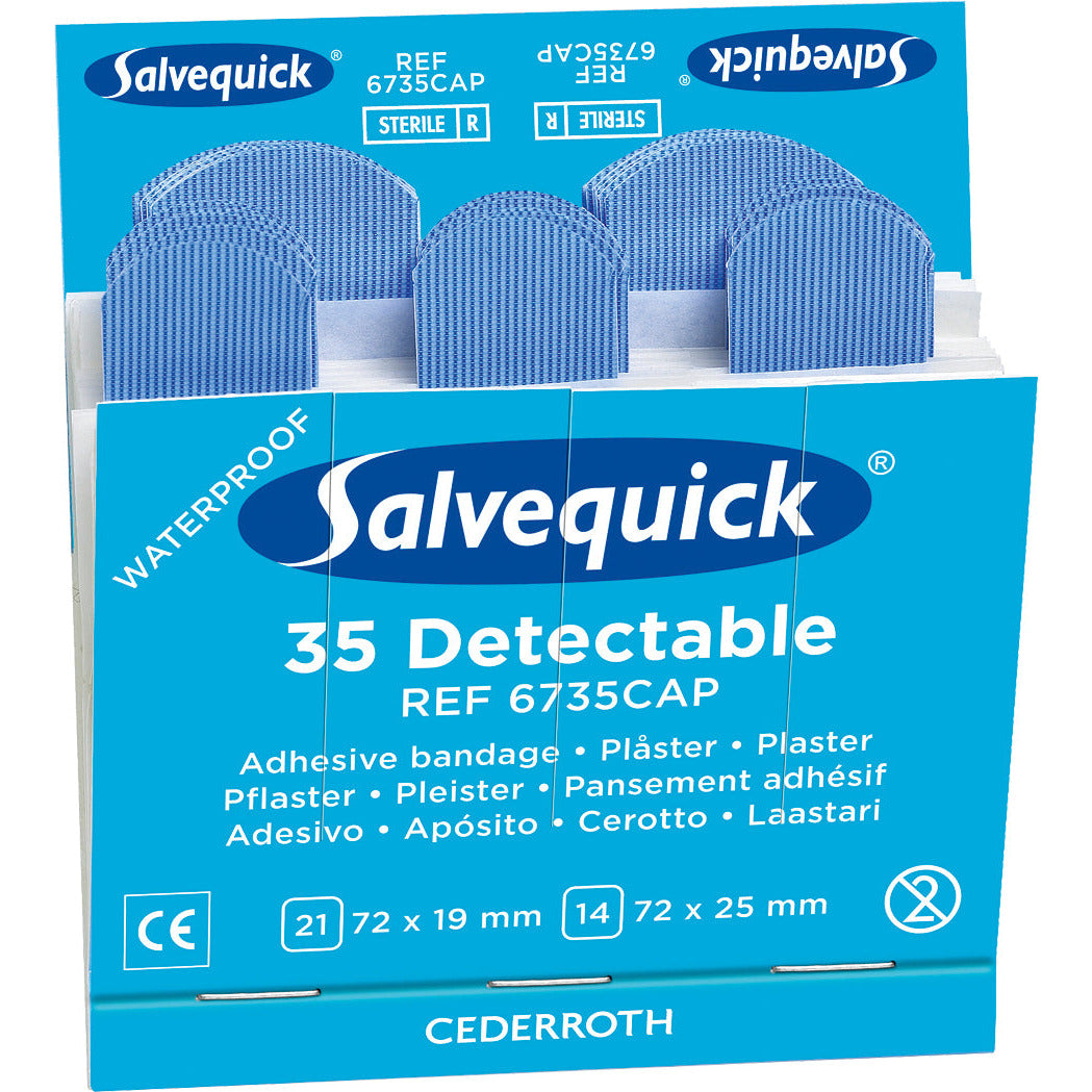 Salvequick Sterile Blue Detectable Plaster, Single Refill (35 Plasters) - Safety First Aid
