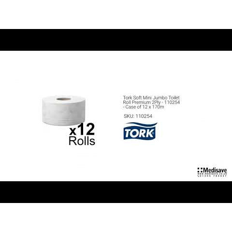 Tork Soft Mini Jumbo Toilet Roll Premium 2Ply - 110254 - Case of 12 x 170m - Tork