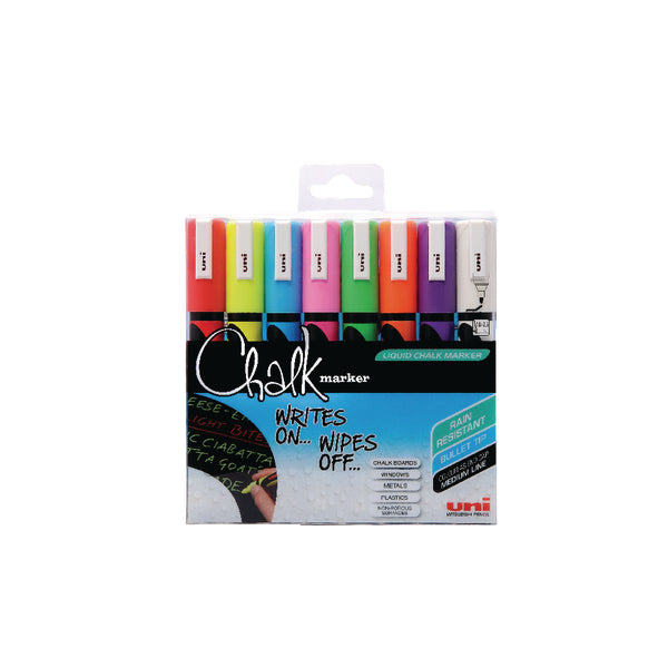 Uni Chalk Markers Medium Assorted Pk8 - uni