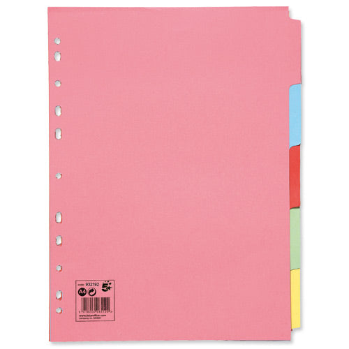 Select Subject Dividers A4 5 Part Multi-Coloured Pack of 10 - Selected
