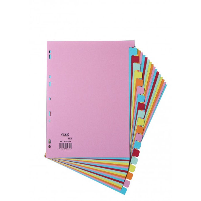 Elba A4 Card Dividers 20 Part Assorted - Elba