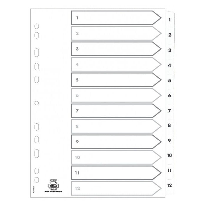 Elba Mylar Index 1-12 A4 White 100204617 - Elba