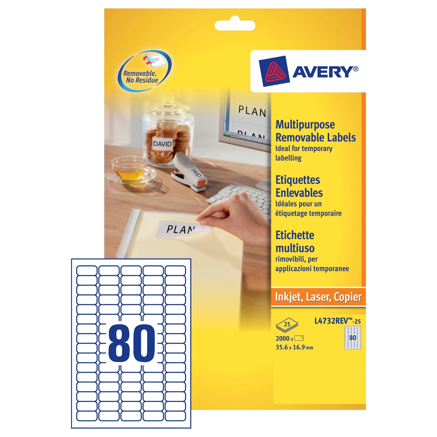 Avery Removable Label 35.6x16.9 (25) L4732REV - Avery