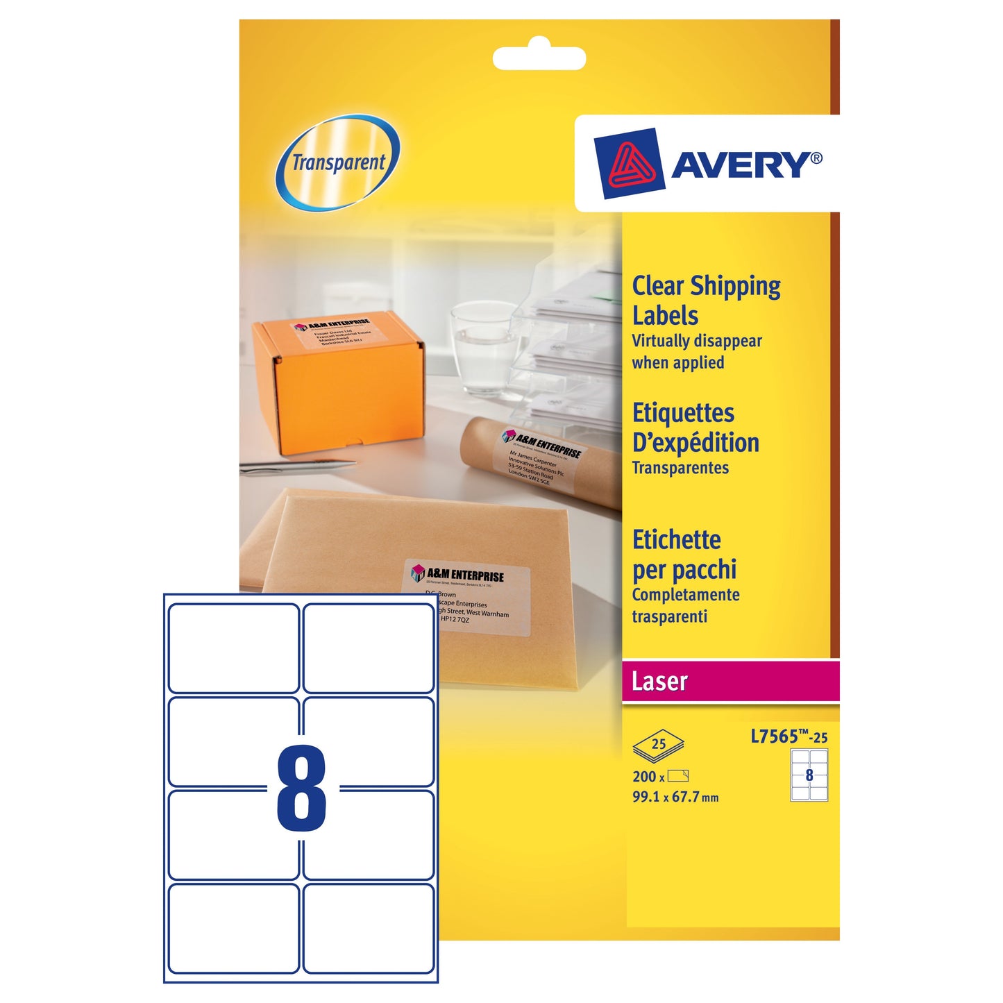 Avery Lsr Lbl 99.1x67.7 Clr Pk25 L7565s - Avery