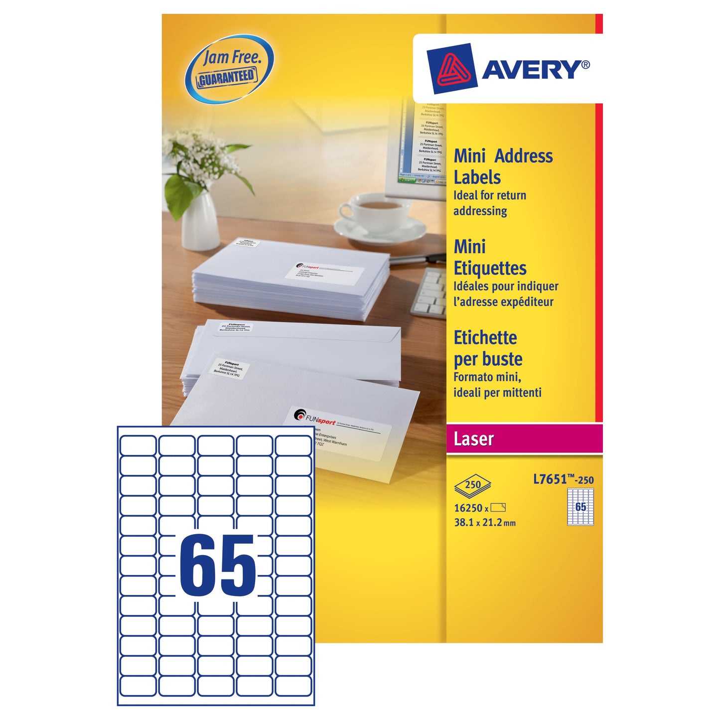 Avery Laser Label 38.1x21.2 (250) L7651 - Avery