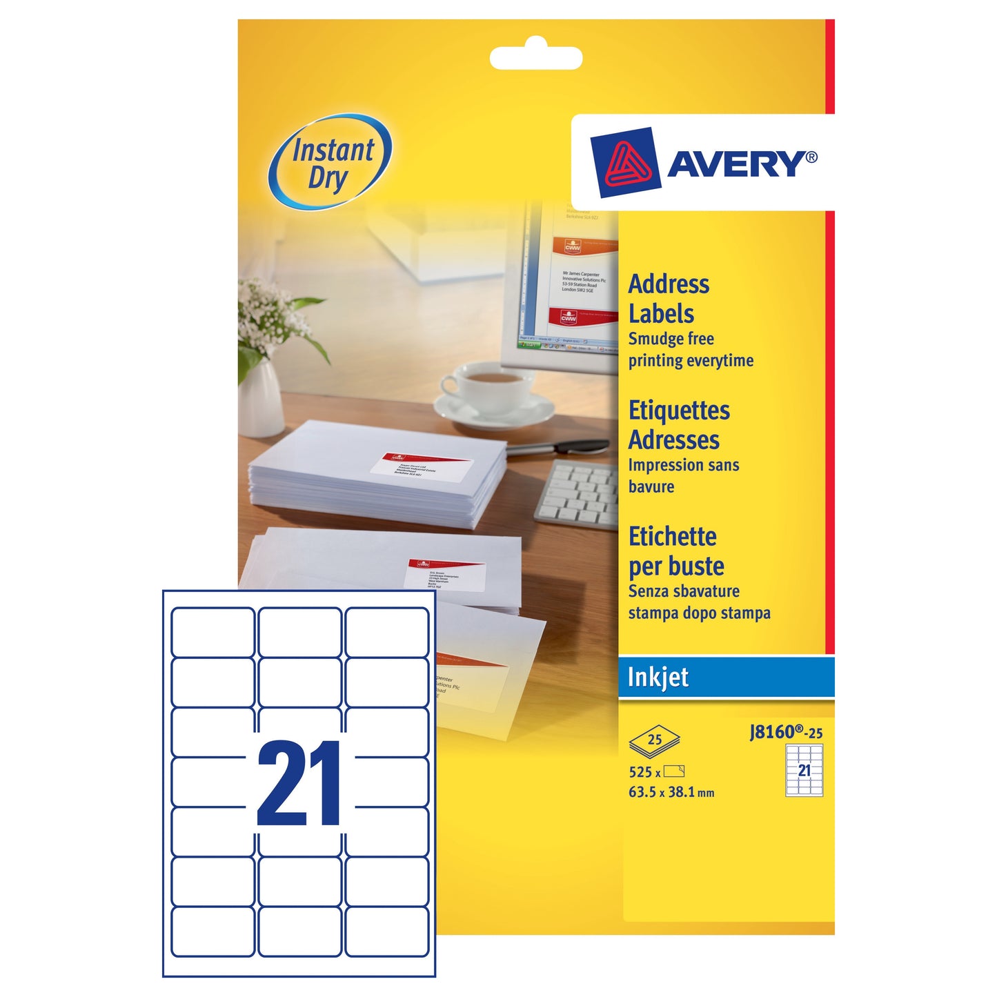 Avery Inkjet Address Label 63.5x38.1 White (25) J8160 - Avery