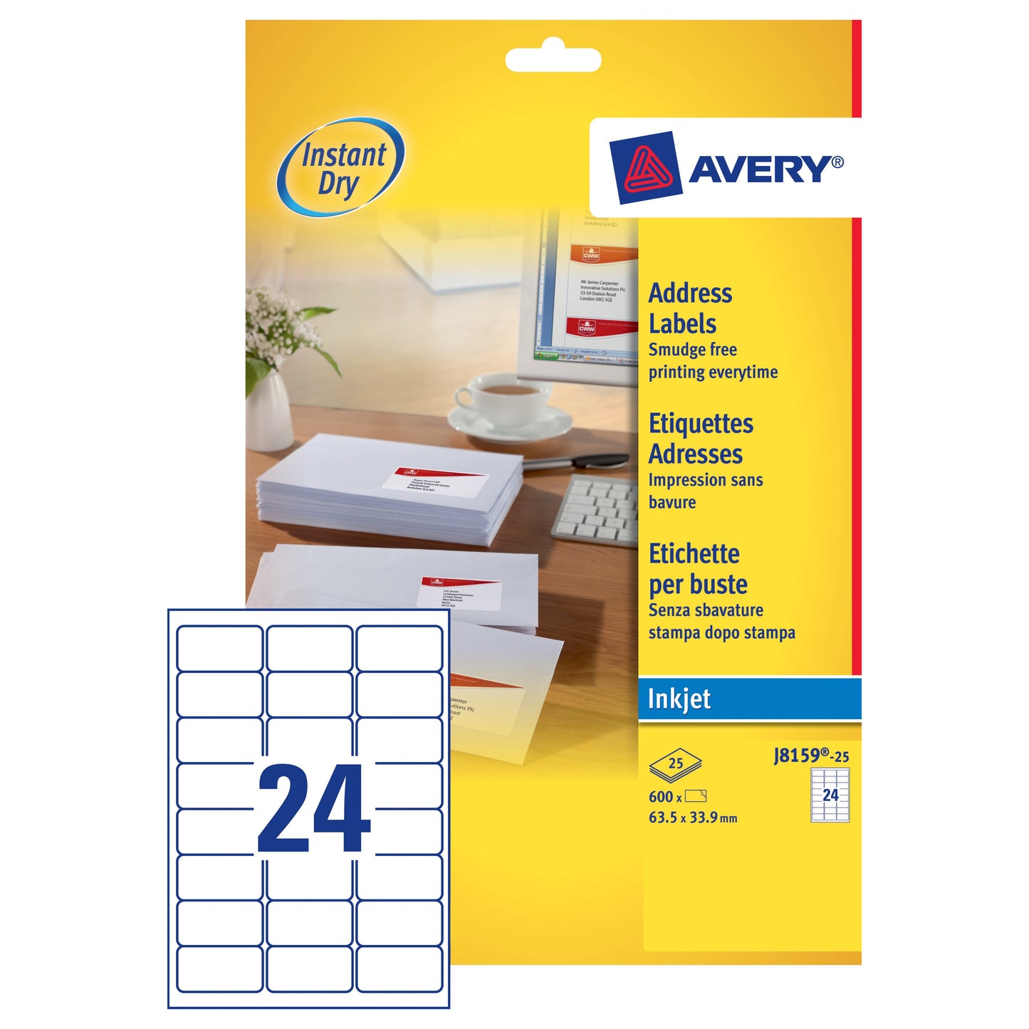 Avery Inkjet Address Label 63.5x33.9 White (25) J8159 - Avery