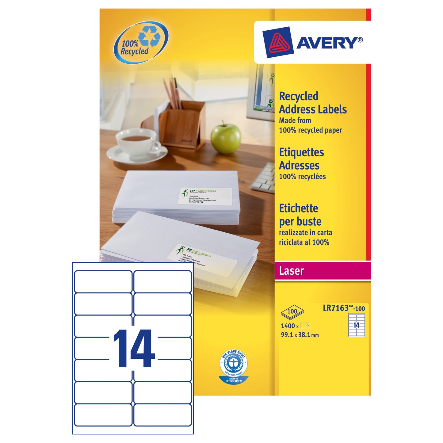 Avery Recycled Label 99.1x38.1 White (100)LR7163 - Avery
