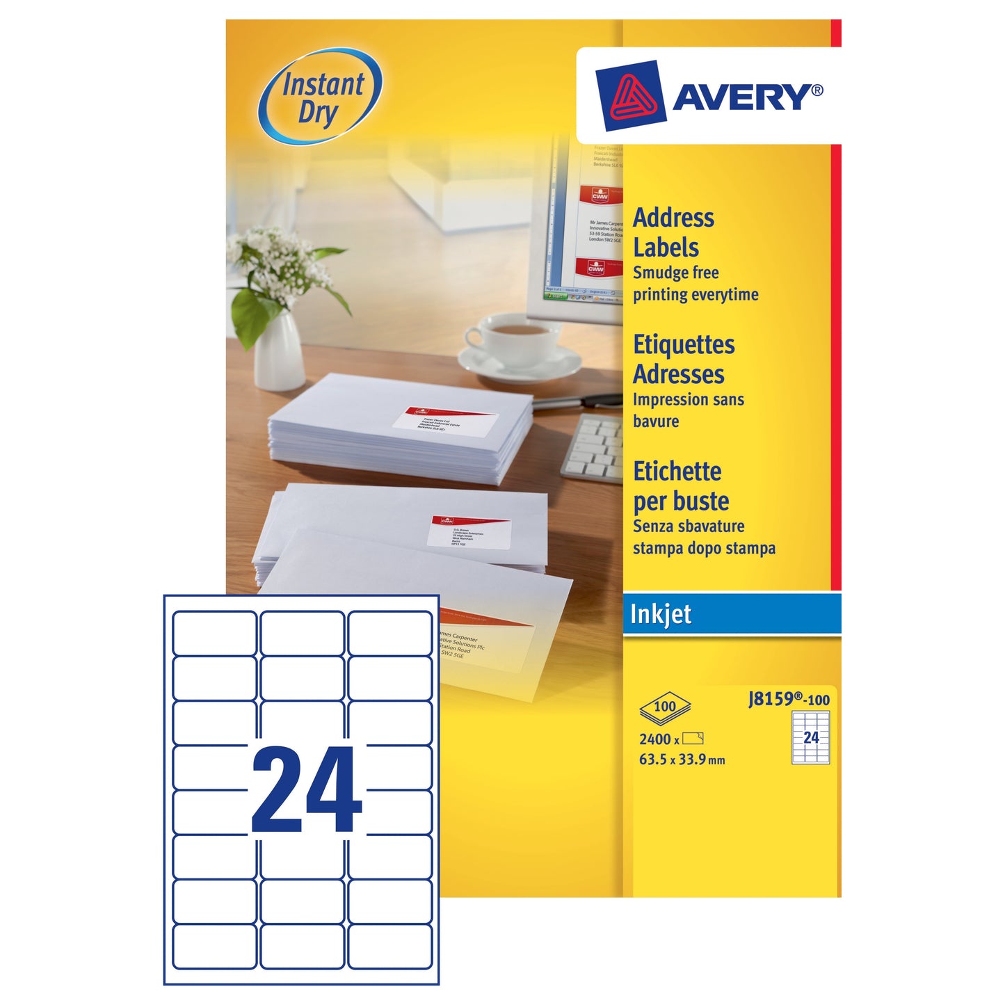 Avery Ijet Addr Lbl 24tv Pk100 Wht J8159 - Avery