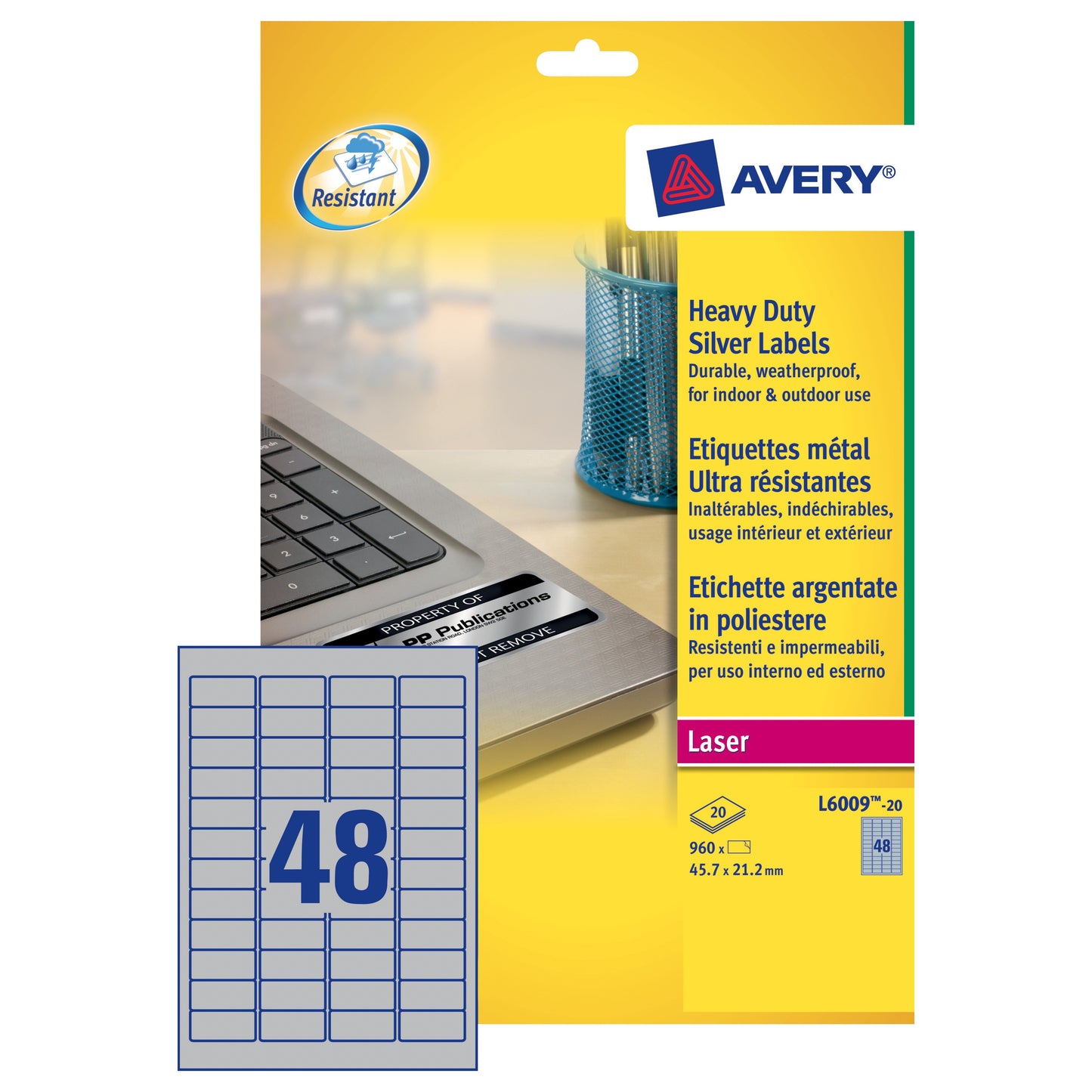 Silver Heavy Duty Lbl X20 Sheets - Avery