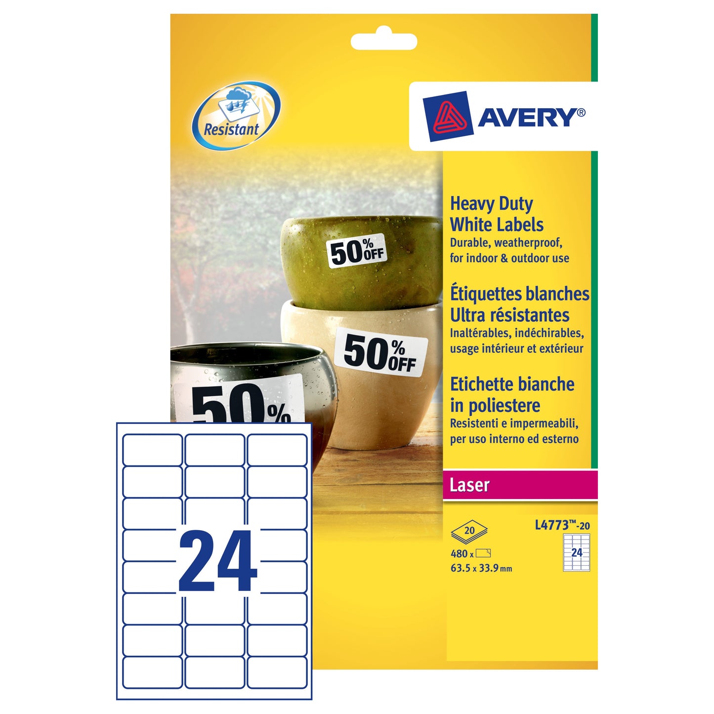 Avery Laser Label H/Duty 24/Sht 20/Pk Wh - Avery
