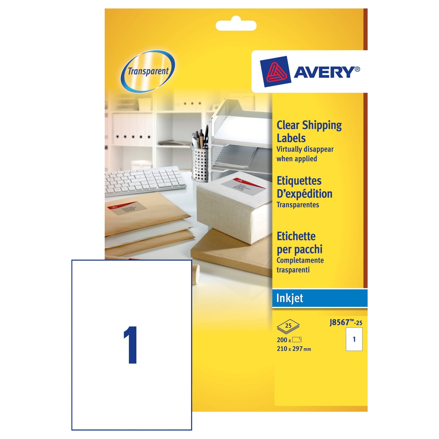 Avery Inkjet Shipping Label 210x297 Clear (25) J8567-25 - Avery