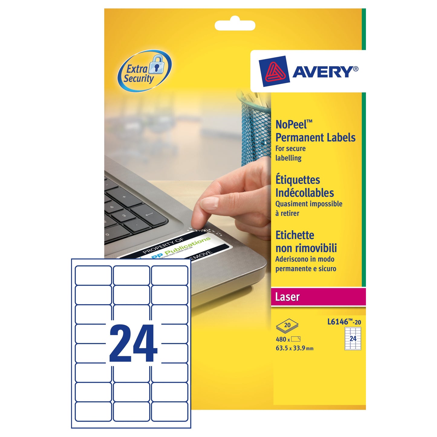 Avery NoPeel Labels 63.5x33.9 (20) L6146 - Avery