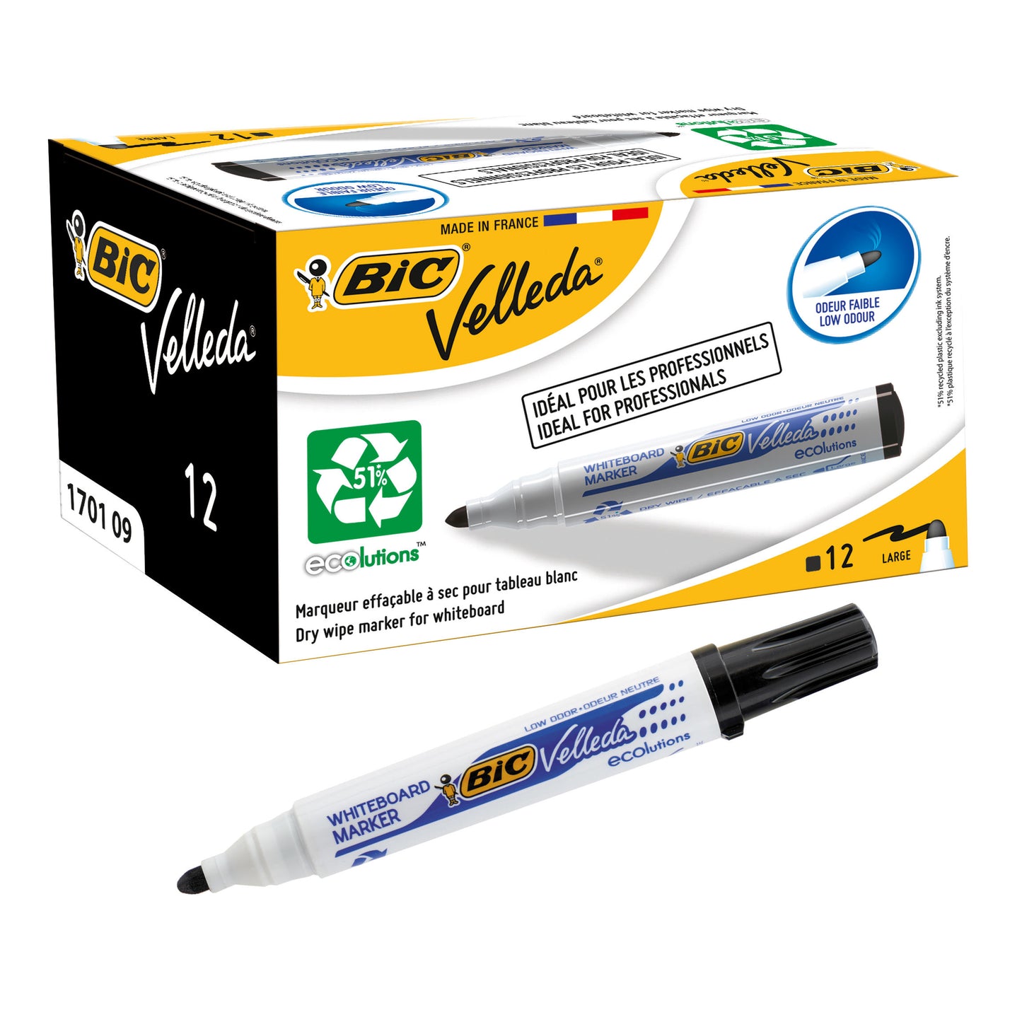 BIC Velleda Whiteboard Marker 1701 Bullet Black pack of 12 - Bic