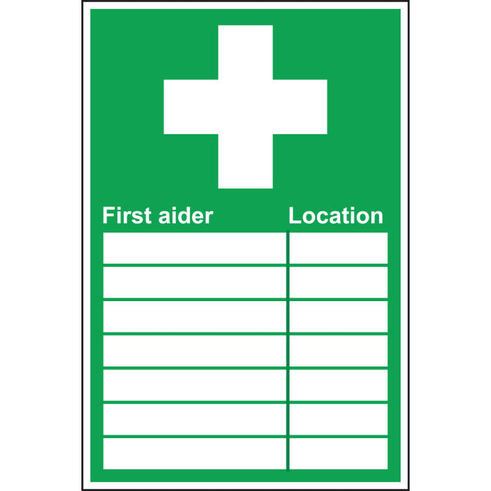 First Aider Location Sign, 300*200mm Rigid, Green - Safety First Aid