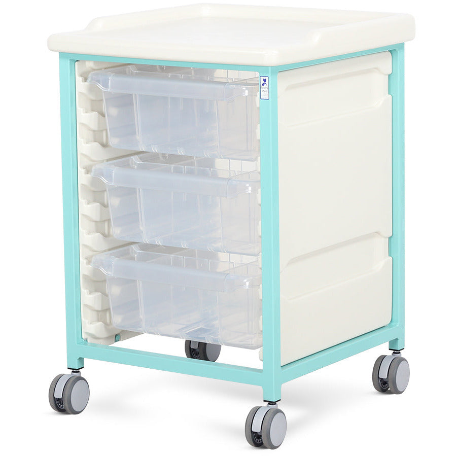 Tray Trolley - Low Level - Single Column (Milded Steel) - 3 Deep Drawers - Bristol Maid