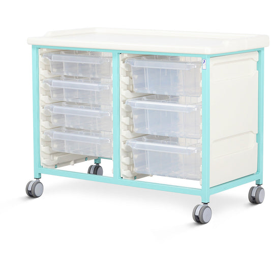 Tray Trolley - Low Level - Double Column (Milded Steel) - 4 Small & 3 Deep Drawers