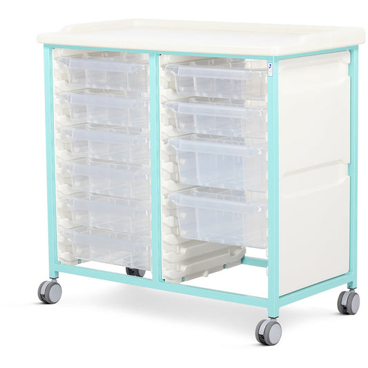 Caretray Trolleys and Racks - Tray Trolley - Standard Level - Double Column (Milded Steel) - 8 Small & 2 Deep Drawers