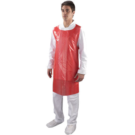 Red Disposable Polythene Aprons on a ROLL x 200