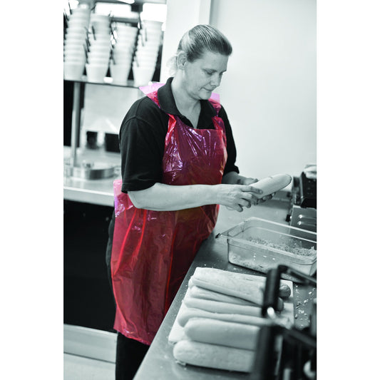 Red Economy PE Aprons - Roll Of 200