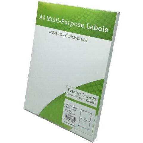 A4 Multipurpose Labels 2 Per Sheet 199.6 x 143.5mm (White) Pk of 100 - Compatible