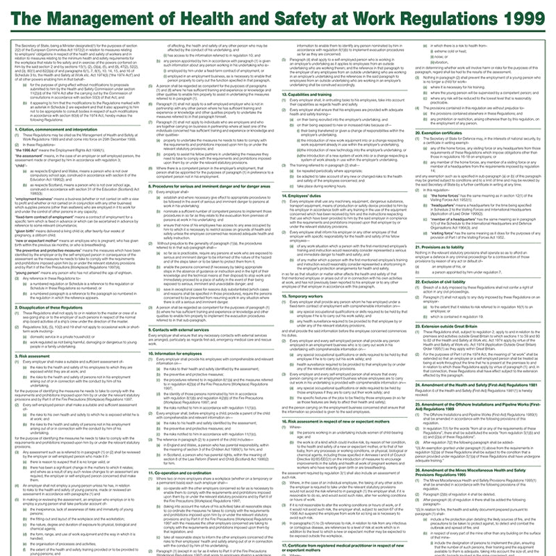 The Management of Health & Safety at Work Regulation Poster, A1 - Safety First Aid