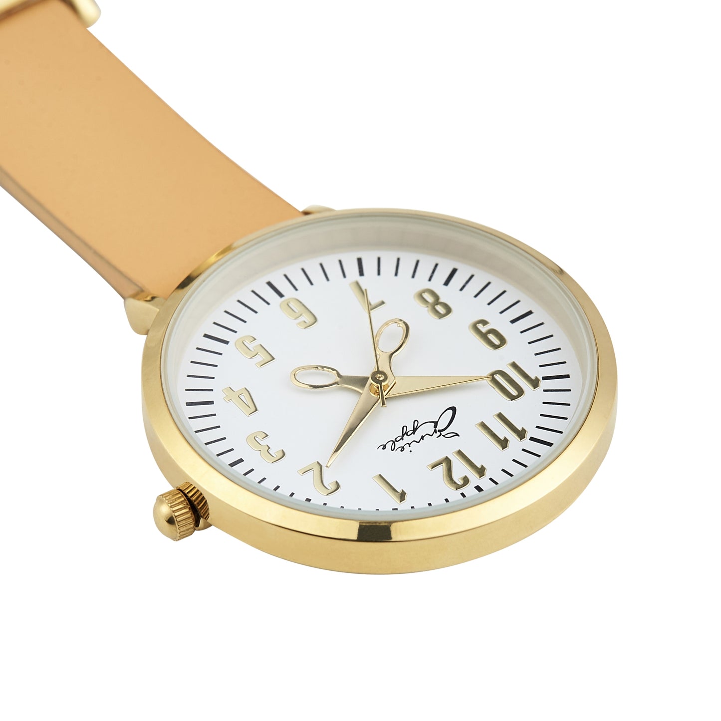 Annie Apple Nurses Fob Watch - Aurora - White/Gold/Tan - Leather - 35mm - Annie Apple