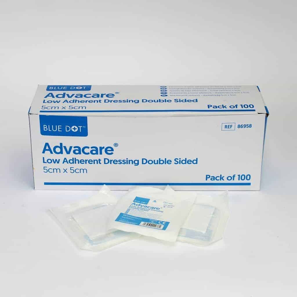 Advacare Low-Adherent Dressing 5cm x 5cm (Box 100) - Blue Dot