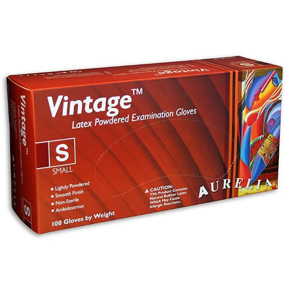 Aurelia® Vintage® Lightly Powdered Latex Examination Gloves - Medium - Box of 100 - Aurelia Gloves