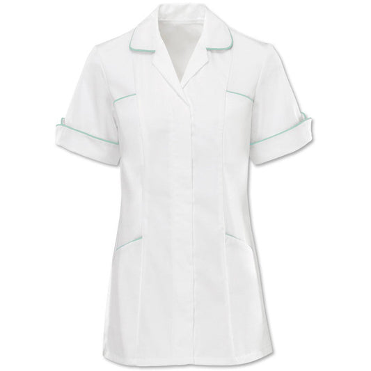 Women's White Tunic with Contrasting Trim & Turned Back Cuffs -