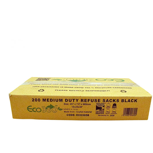 ECO 360 Medium duty - 18x29x38" Black Bin liner - Box of 200 - EcoBag