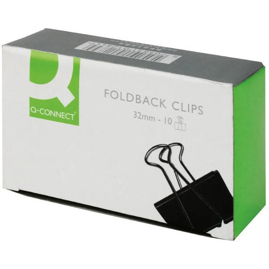 Fold-Back Paper Clips Black 32mm - Pack of 10