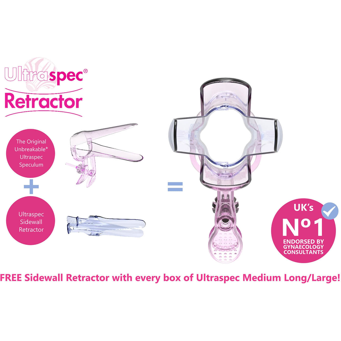 Speculum Ultraspec Medium Long/Large (Sterile) - Pack of 20 – Includes FREE Sidewall Retractor! - Ultraspec