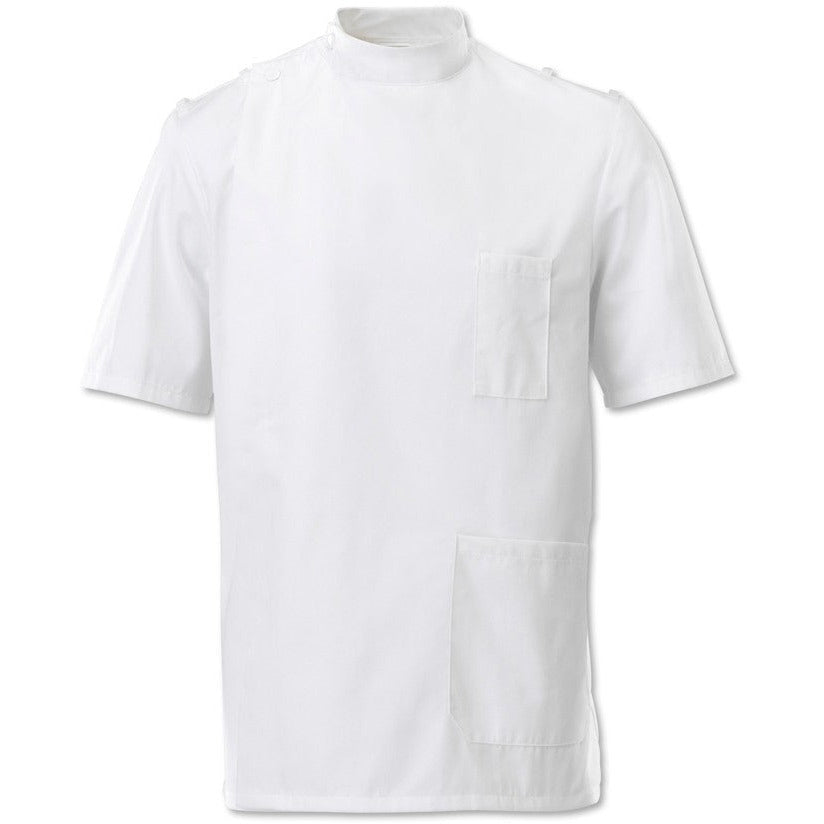 Men's Mandarin Collar Tunic Top with Epaulettes-36-White - Alexandra