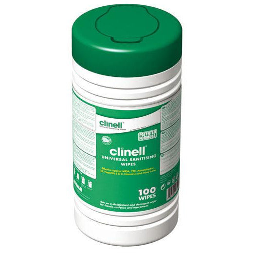 Clinell Universal Sanitising Wipes  Case of 8 x Tubs of 100