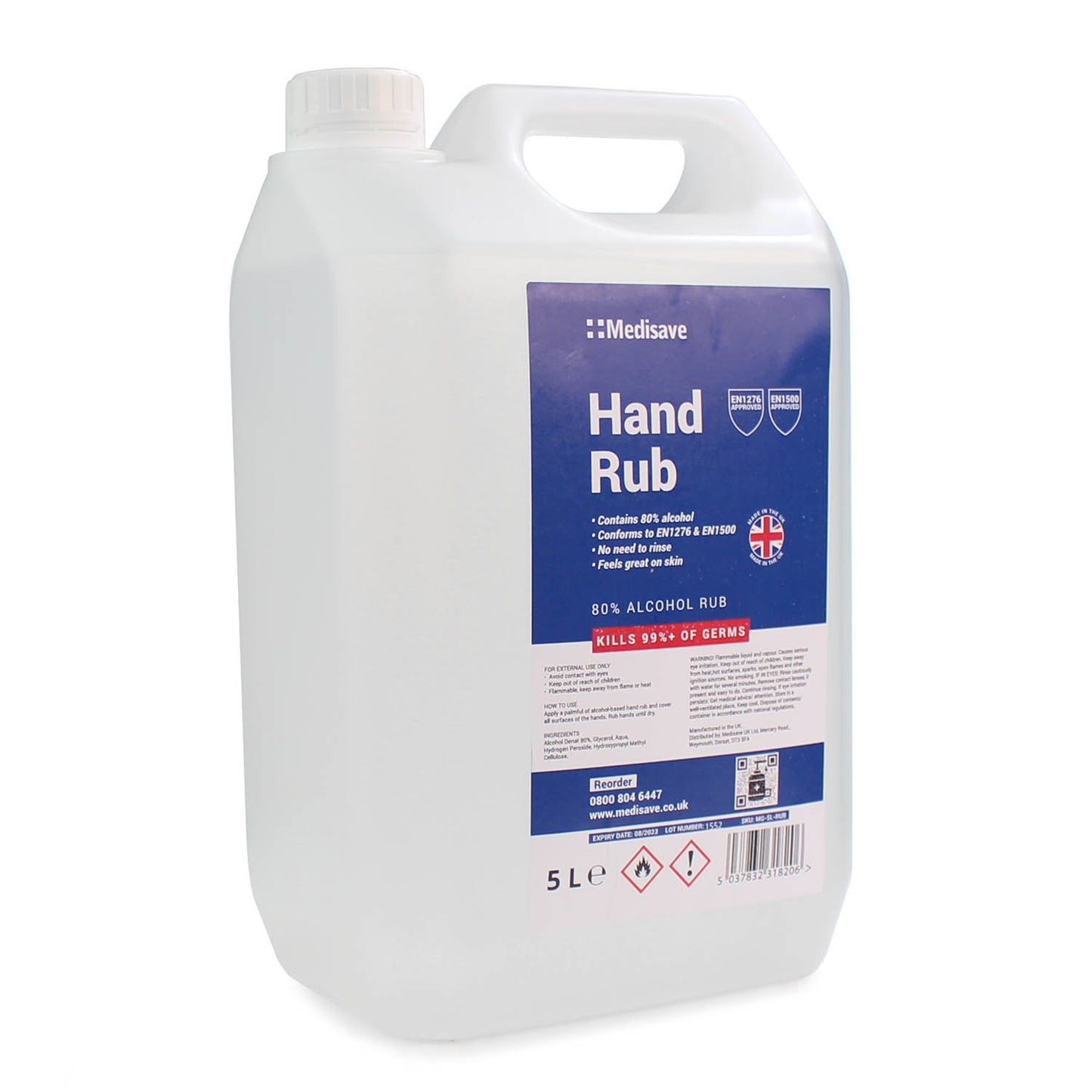 Medisave 80% Alcohol Hand Liquid Rub - 5ltr Container - Medisave Professional