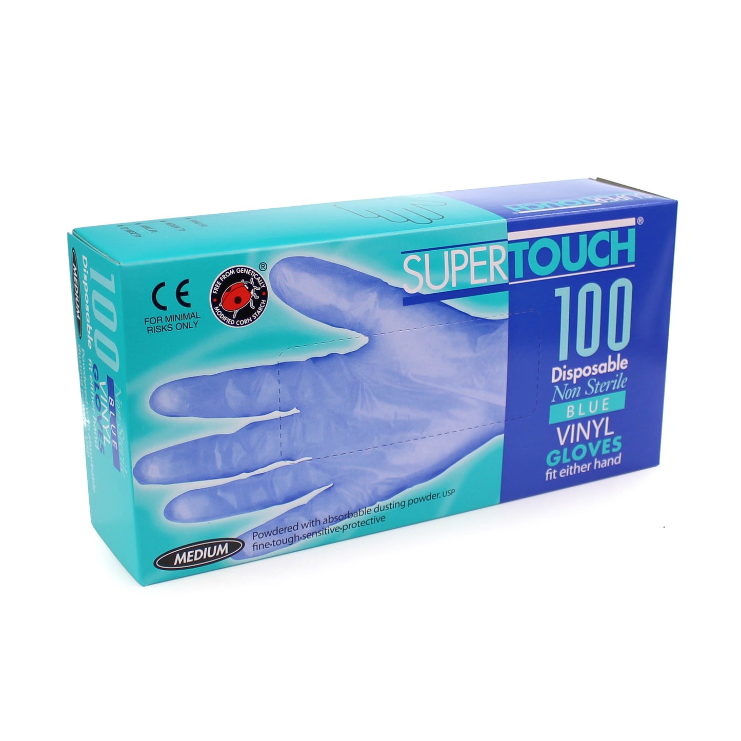 Supertouch Blue Vinyl Powdered Gloves - Medium - Pack of 100 - Supertouch