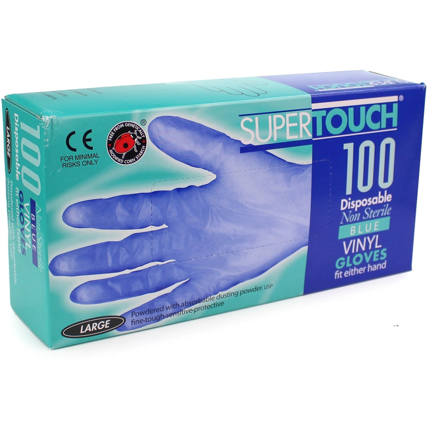 Supertouch Blue Vinyl Powdered Gloves - Large - Pack of 100 - Supertouch