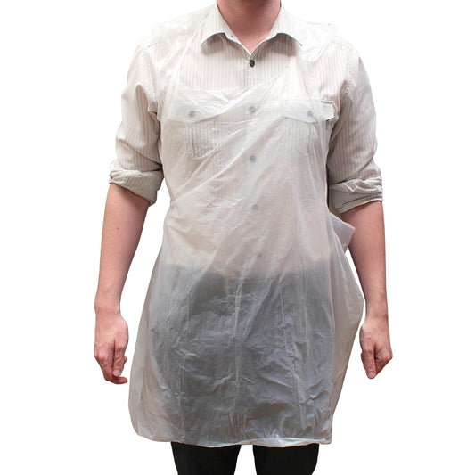 Disposable Polythene White Aprons - Roll of 200 - Shermond