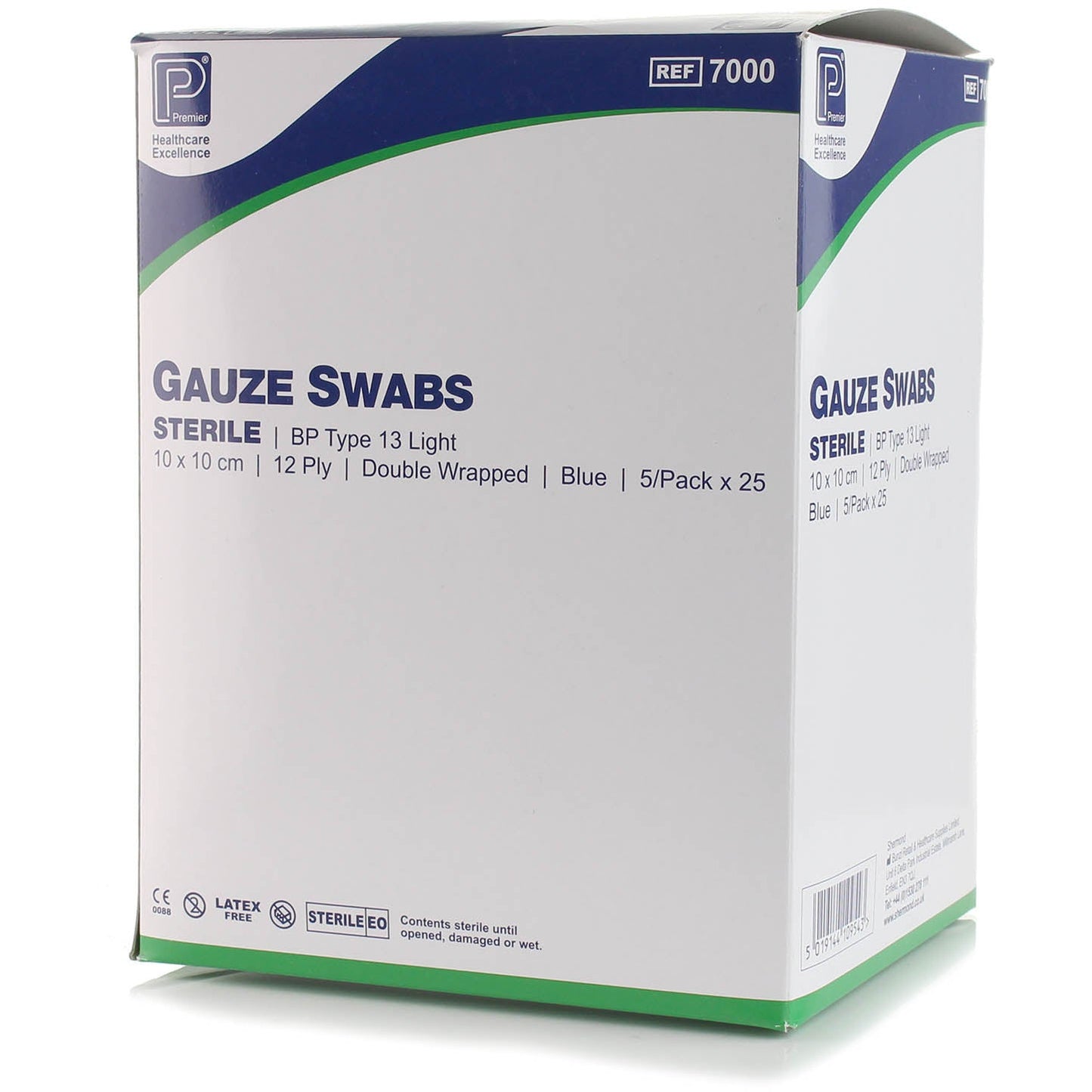 Gauze Swab Blue BP 10 x 10cm ST 5's 12 Ply - 25 x 5 -