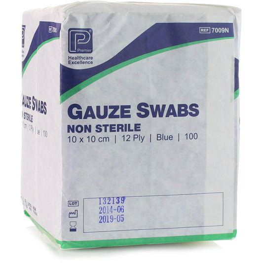 Gauze Swabs Blue BP 10 x 10cm 12 Ply - Pack of 100