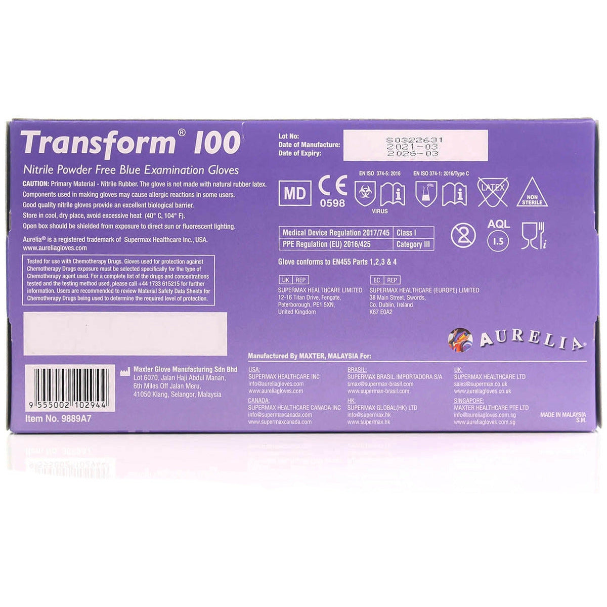 Supermax Aurelia Transform Nitrile Gloves - Pack of 100 - Medium - Aurelia Gloves