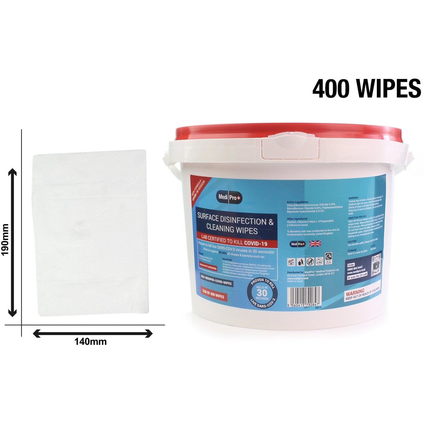 Surface Disinfectant Wipes - Antibacterial - Bucket of 400 - MediPro