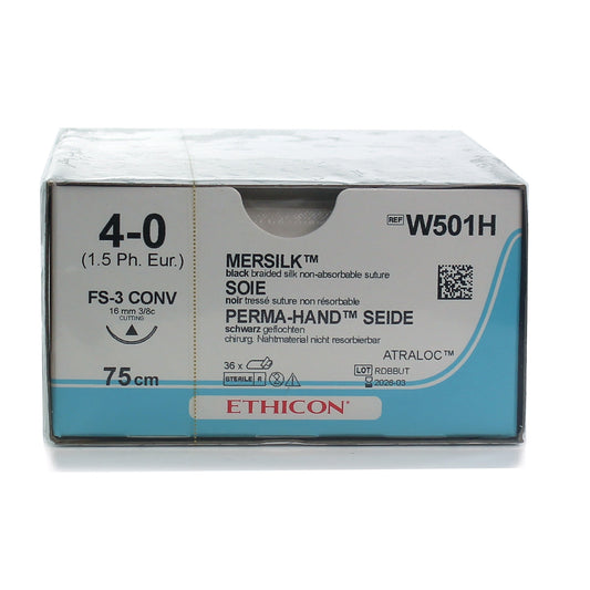 Mersilk Suture Cutting Needle: 16mm 75cm Black 4-0 1.5 x 36 -