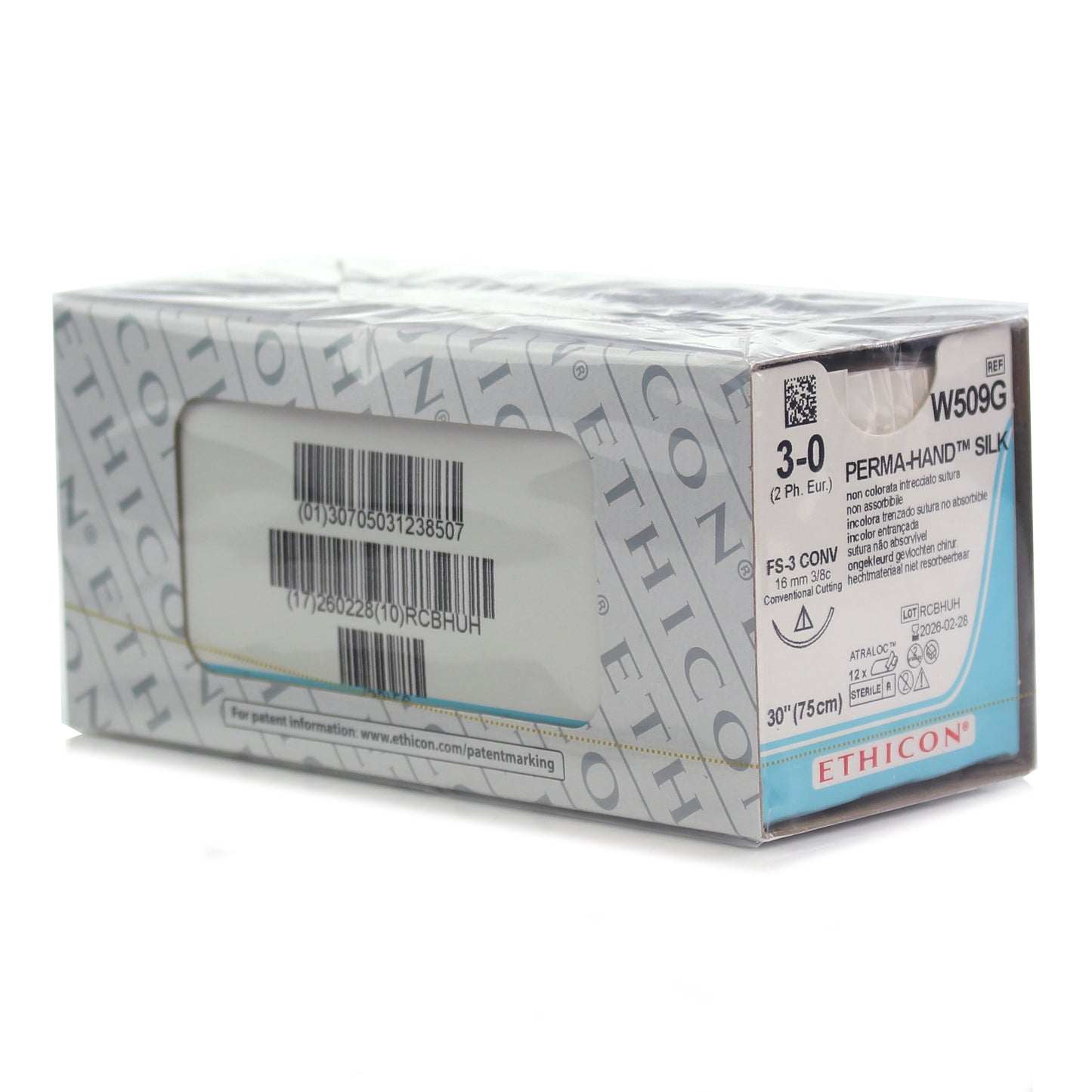 Mersilk Braided Silk Sutures - 3/8 Circle Conventional Cutting 16mm 75cm 3-0 Ivory x 12 - Ethicon