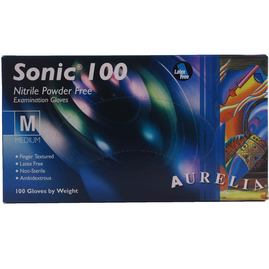 Aurelia Sonic 100 Medium Blue Nitrile Powder-Free Examination Gloves - Non Sterile  (100)