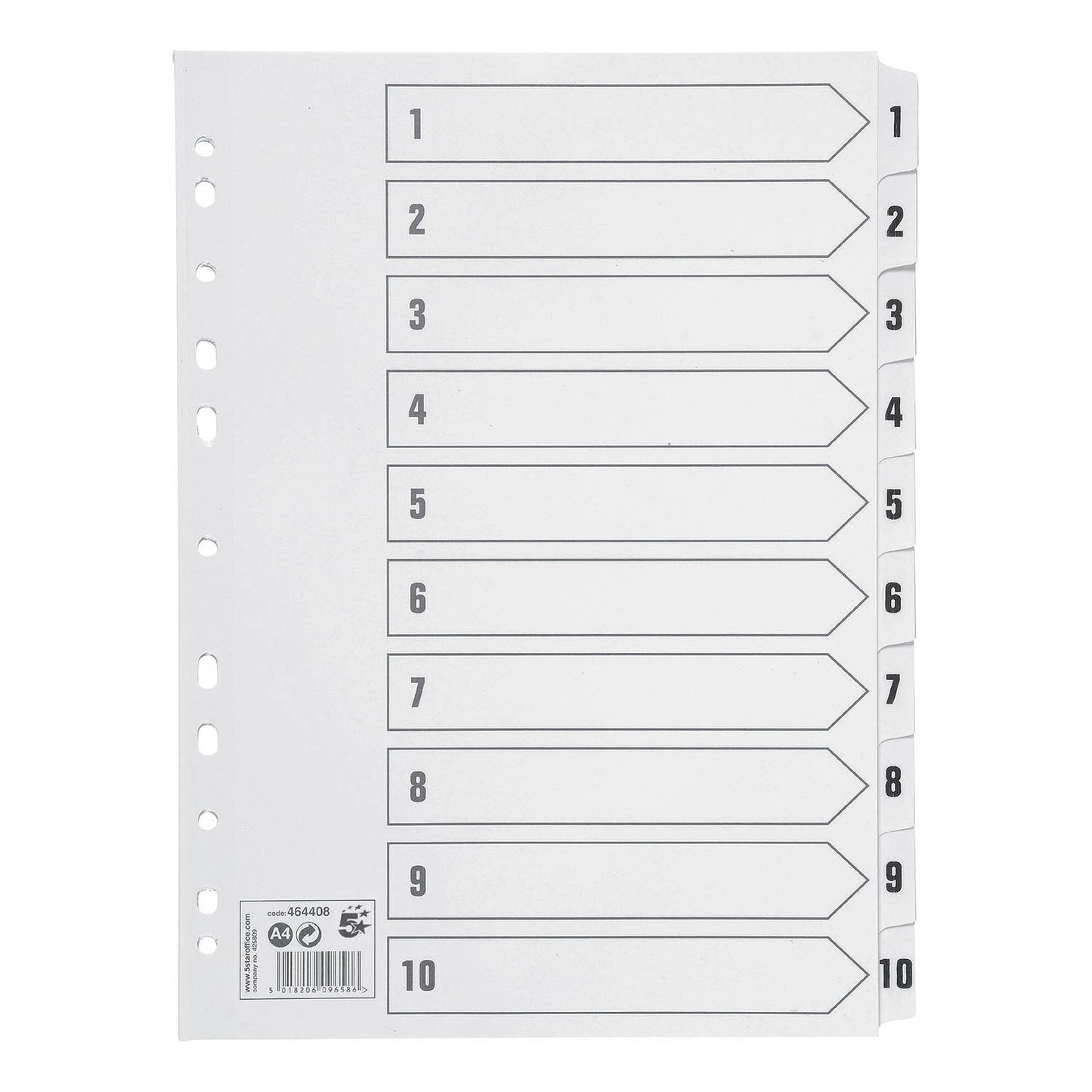 Q-Connect 1-10 Index Multi-Punched Reinforced Board Clear Tab A4 White KF01528 - Q-Connect