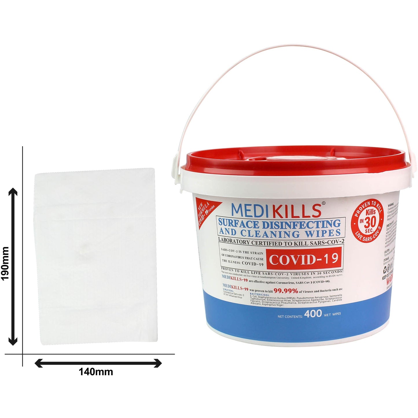 MediKills COVID-19 Surface Wipes (Tub Of 400 Wipes) - MediKills