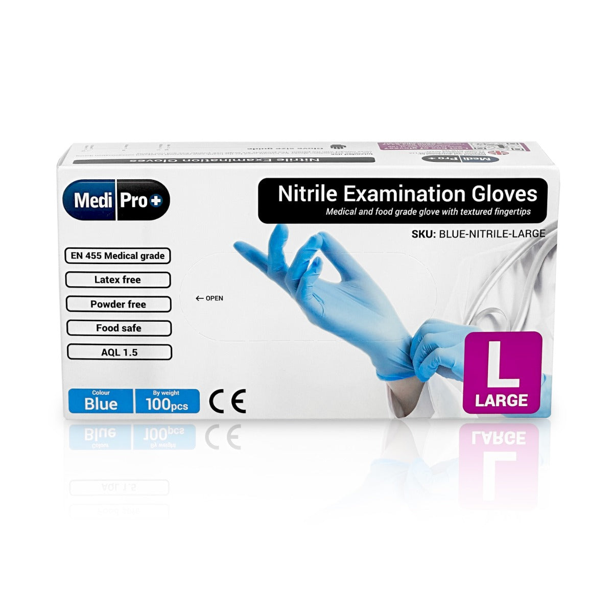 Blue Nitrile Gloves Medical Grade Cat III PPE Large x 100
